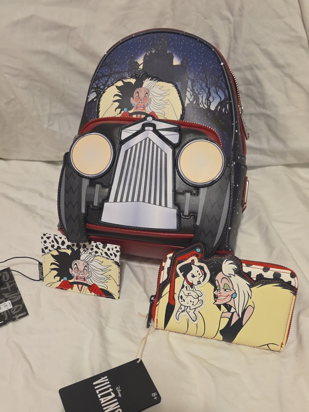 Loungefly 101 Dalmations Cruella Backpack Eallet Card Holder Set Bundle Nwt